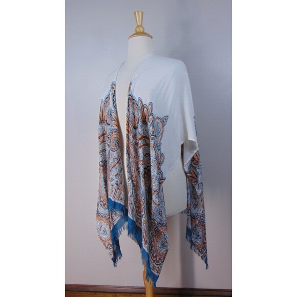 J Jill Paisley Poncho Shawl Womens One Size Open Front Fringe Boho Wrap - Picture 6 of 12